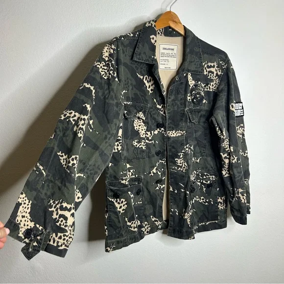 Zadig & Voltaire Kansas Camo Leo Animal Print Utility Jacket Size XS/S Oversized - Picture 8 of 15